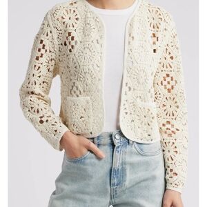 Treasure & Bond Ivory Crop Knit Jacket Size Medium